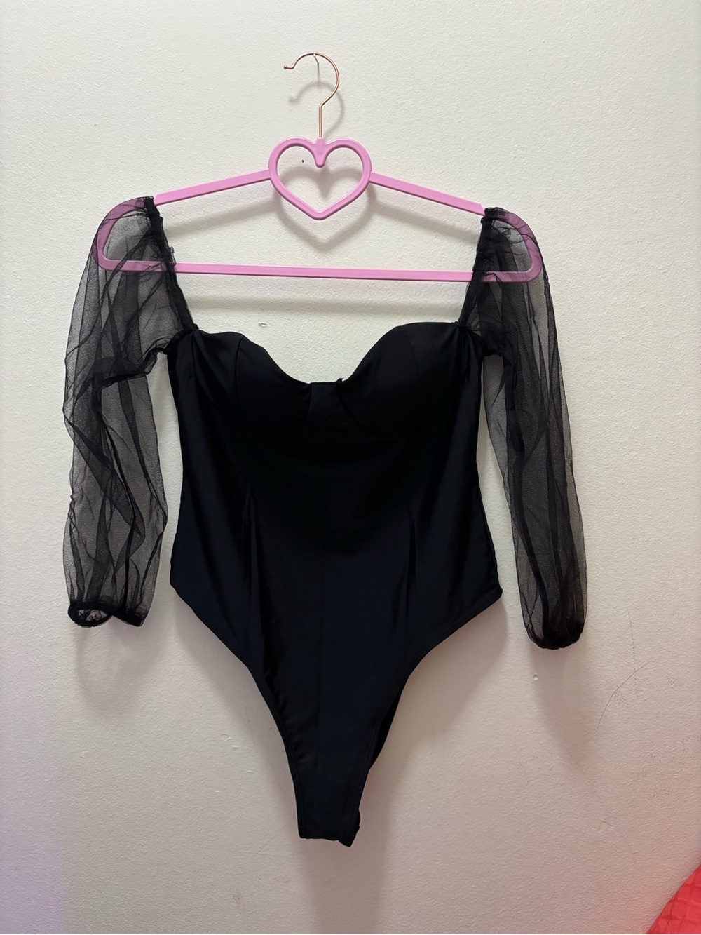 Sheer Sleeve Black Bodysuit - Unbranded